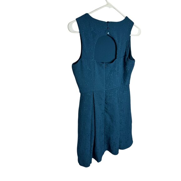 Teal Floral Jacquard Sleeveless Mini Dress Keyhole Back Womens S - Picture 4 of 5